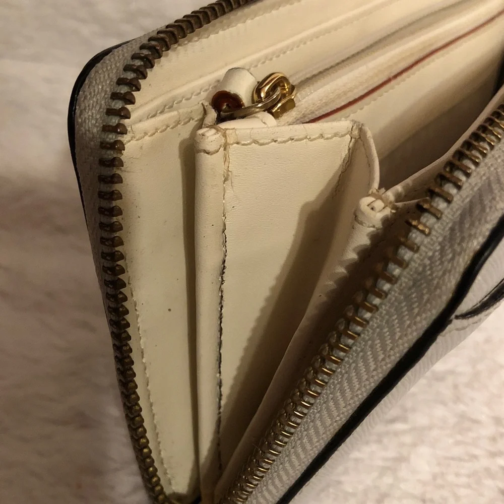 kate spade Gray Saffiano Zip Wallet with Gold Logo